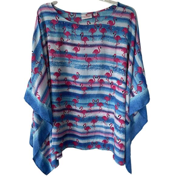 Quacker Factory Size 2X Flamingos Poncho Blouse - Picture 1 of 9
